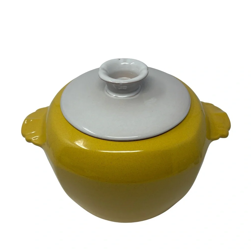 Vintage Frankoma Autumn Yellow Bean Pot Casserole Dish Lid Mid Century Kitchen
